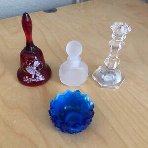 VINTAGE Candlestick, Bowl, Perfume Bottle & Bell Made in Japan Miniatures Lot